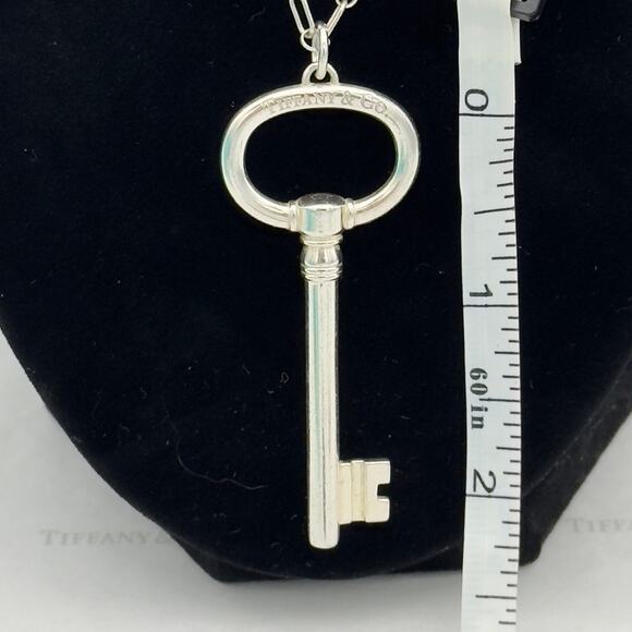 Tiffany & Co. Extra Large Oval Key Pendant Necklace Sterling Silver W/ Pouch - Picture 7 of 14